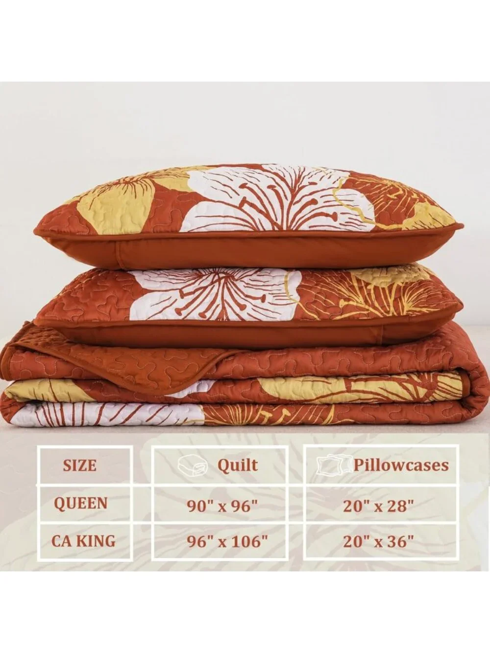 California King Floral Quilt Bedding Set - 3 Piece Fall Bedspread for Cozy Decor